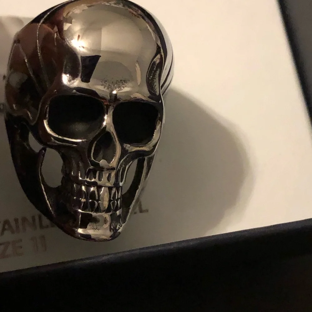 Silver plated skull skeleton men’s ring‎ size 11 new